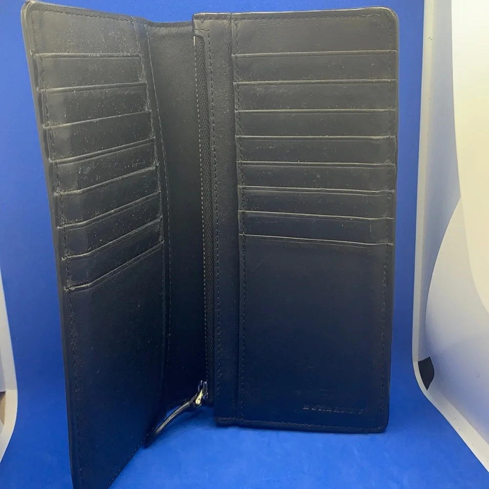 Burberry Black blue‎ London Check and Leather Continental Wallet